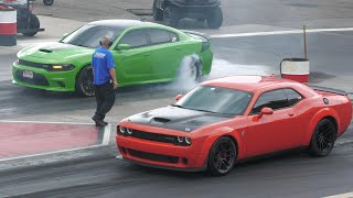 Challenger Hellcat vs Scat Pack  drag racing [upl. by Ecirtak]