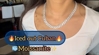 Iced Moissanite 12mm Miami Cuban Link Prong Chain Necklace Harlem Bling moissanite cubanlink [upl. by Chane]