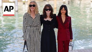 quotBeetlejuice Beetlejuicequot cast arrive in Venice for press conference [upl. by Nacul]