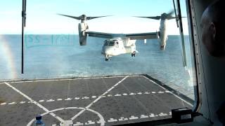 V22 Osprey landing to single spot ship [upl. by Onibag]