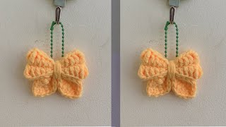 How to Crochet a bow  Easy Crochet Keychain Tutorial [upl. by Eidua]