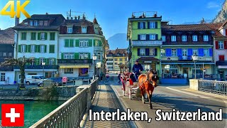 Interlaken Switzerland Walking Tour 4K 60fps 🇨🇭  A beautiful Swiss town [upl. by Atikel]