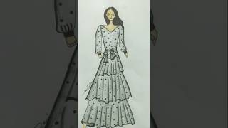 How to draw a frock  easy step by step girl dress drawing with colour  drawing for competition 💫💥 [upl. by Damahom832]