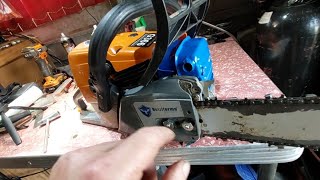 Farmertec G366 chainsaw muffler mod Start up sounds great [upl. by Yusem665]