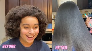 FROM CURLY TO STRAIGHT✨ Straightening Natural Hair Routine NO HEAT DAMAGE [upl. by Hoye]