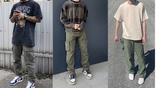 How to Style Olive Green Cargo Pants  Mens lookbook [upl. by Kinchen]