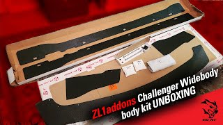 ZL1 Addons Challenger Widebody Body kit unboxing  Side skirts  Rear extensions Front Splitter [upl. by Issak238]