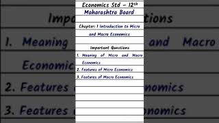 Economics Std 12th  Important Questions Chapter 1 Intro to Micro amp Macro Economics  HSC  shorts [upl. by Ibbie]