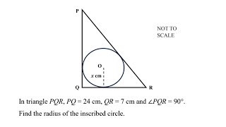 In triangle PQR PQ  24 cm QR  7 cm and ∠PQR  90° Find the radius of the inscribed circle [upl. by Rehtae]