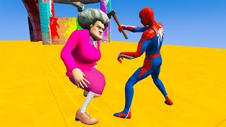 Scary Teacher 3d  Spideman vs Scary Teacher  Spiderman car was Stolen JumpFails  Game Animation [upl. by Vatsug]