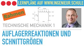 Auflagerreaktionen und Schnittgrößenberechnung am Rahmensystem – Technische Mechanik 1 [upl. by Goodyear431]