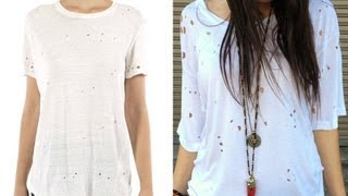 DIY Fashion  Edgy TShirt With Holes  Designer DIY [upl. by Ardyaf]