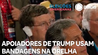 Apoiadores de Donald Trump usam bandagens falsas nas orelhas [upl. by Iatnwahs392]