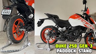 Best Paddock Stand For Duke 250 amp 390 Gen 3  Grandbiker Paddock Stand with spools Lifters [upl. by Kenric]