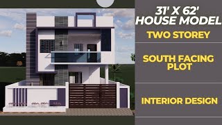 Two Storey House 31 x 62  South Facing Plot  3d Home Tour  Interior Design  Revit  Enscape [upl. by Tay]