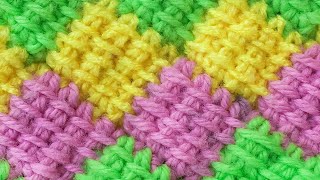 EASY How to Crochet Entrelac Stitch  Tunisian Crochet Patchwork  Diamond Entrelec [upl. by Sug]