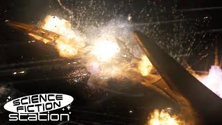 Assault On The Clyon Resurrection Ship  Battlestar Galactica  Science Fiction Station [upl. by Brackely621]