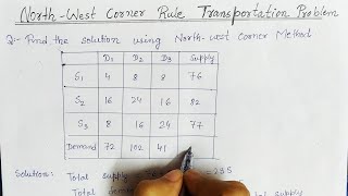 Lec20 Unbalanced Transportation Problem  North West corner method solution  Operation Research [upl. by Llertnad]