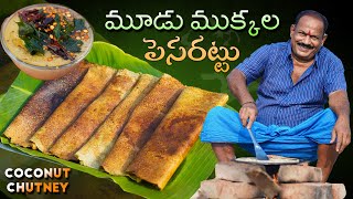 Pesarattu  Coconut chutney  మూడు ముక్కల పెసరట్టు  కొబ్బరి చట్నీ [upl. by Kieran]