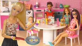 Barbie Doll Cooks Breakfast For Her Family  Cooking Chores With Chef Barbie [upl. by Anerol]