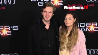 PewDiePie Felix Kjellberg and girlfriend Marzia Bisognin at Enders Game LA premiere [upl. by Dymoke]