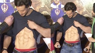 Tiger Shroff Shows His 6 Pack Abs At A Flying Jatt Trailer Launch [upl. by Ecnarf]