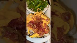 Giant Loaded baked potato Sprinkled Tasty bacon Bits covered w Cheese Southern Style green beans [upl. by Lorne237]