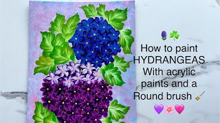 💜💙learn to paint super easy Onestroke Hydrangeas with a round brush 💙💜 [upl. by Peter]