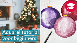 Aquarel tutorial kerstballen schilderen met waterverf voor beginners [upl. by Eisset]