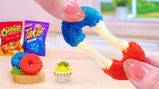 Takis Vs Cheetos Challenge 😹 Miniature Fried Blue Takis Mozzarella Donut Recipe 🏆Tina Mini Cooking [upl. by Anialeh]