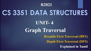 CS 3351 DATA STRUCTURES  UNIT 4 Graph Traversal Methods in Tamil [upl. by Oeramed]