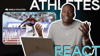 Grant Holloway reacts to second 110m hurdles World Athletics Championships 🥇  Athletes React [upl. by Haelat]