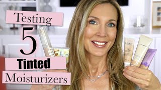 Testing 5 Tinted Moisturizers on Mature Skin Laura Mercier Milk Tarte Clinique Honest Beauty [upl. by Margot]