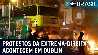 Imigrantes que vivem na Irlanda são atacados por extremistas em Dublin  SBT Brasil 241123 [upl. by Pennie]