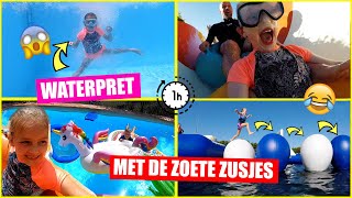 1 UUR NIEUW ZWEMMEN en BOMMETJES MAKEN met DE ZOETE ZUSJES  Zwembad Challenge♥DeZoeteZusjes♥ [upl. by Delaine]