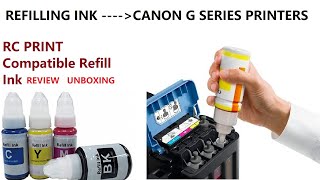 Canon GSeries Printer G3010 Mei Ink Refill Kaise karein  RC PRINT Compatible Refill Ink Bottles [upl. by Batty683]