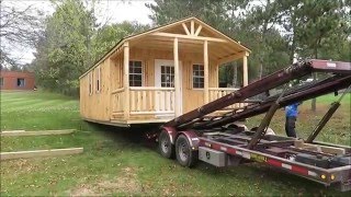 14 x 30 Amish Workshop  Tiny House Delivery with F350 and Hydraulic Trailer [upl. by Annyl]