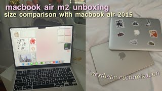 macbook air m2 starlight unboxing  customization  size comparison aesthetic [upl. by Campney]