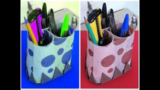 PEN HOLDER DESK ORGANIZER  Recycling  DIY [upl. by Suirauqed919]