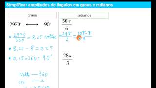 Simplificar amplitudes de ângulos em Graus e Radianos  Trigonometria 11º ano [upl. by Ahsai]