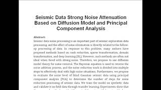 Seismic Data Strong Noise Attenuation Based on Diffusion Model and Principal Component Analysis [upl. by Bouchard]