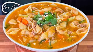 Traditional Mexican Sopita Concha Shell Soup with Ground Beef Sopa de Conchitas con Carne Molida [upl. by Motch]