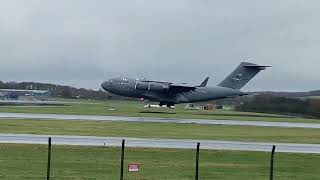 USAF Boeing C17 III Globemaster Landing at Prestwick Airport [upl. by Andreana775]