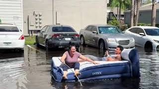 Air bed rowing in Tampa flood after Hurricane Milton [upl. by Tormoria773]