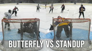 Modern day butterfly beer league goalie vs old school standup  hybrid goalie [upl. by Devy]