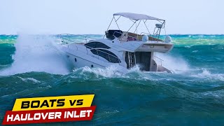 YACHT BURIED IN WAVES AT HAULOVER   Boats vs Haulover Inlet [upl. by Akenahc]