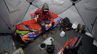 Solo Ice Camping for Walleye in a Tiny Shack [upl. by Susejedesoj]