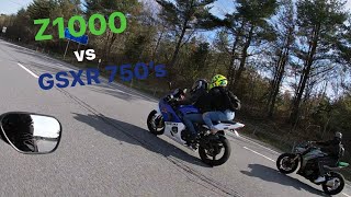 KAWASAKI Z1000 VS GSXR 750’S [upl. by Berkow]