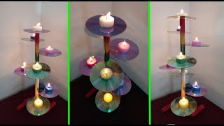 hacer porta velas candelabro con CDS reciclados  ideas faciles con CDS [upl. by Eelirol]