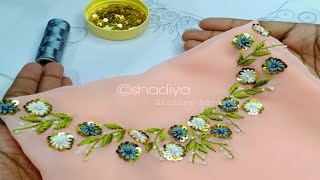 Easy and beautiful hand embroidery neck design for kurti blouse salwarsilk thread embroidery [upl. by Ocirne887]